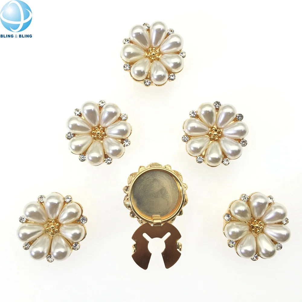 2026 New Trend Round Flower Button Cover with Pearl Custom Brand logo Cuff Links for Women Shirt
