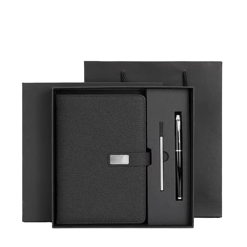 Customizable Premium Leather Notebook Set Metal Pen Ink Refill 32GB USB Drive Thematic Die-Cut Printing Business Gift Gifts