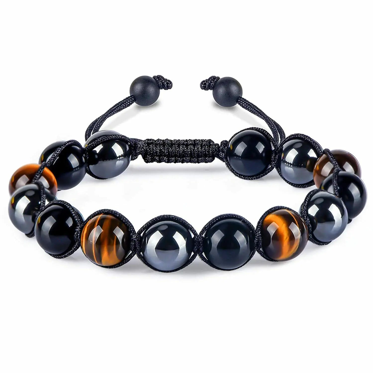 Dark Color Beads Bracelet Tigers Eye Black Obsidian Hematite Bracelet for Men Women