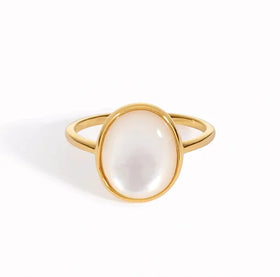 Statement Fashion Ring 925 Sterling Silver with New Designed 18K Gold Plating Featuring a Mother of White Pearl Elegant Stylish