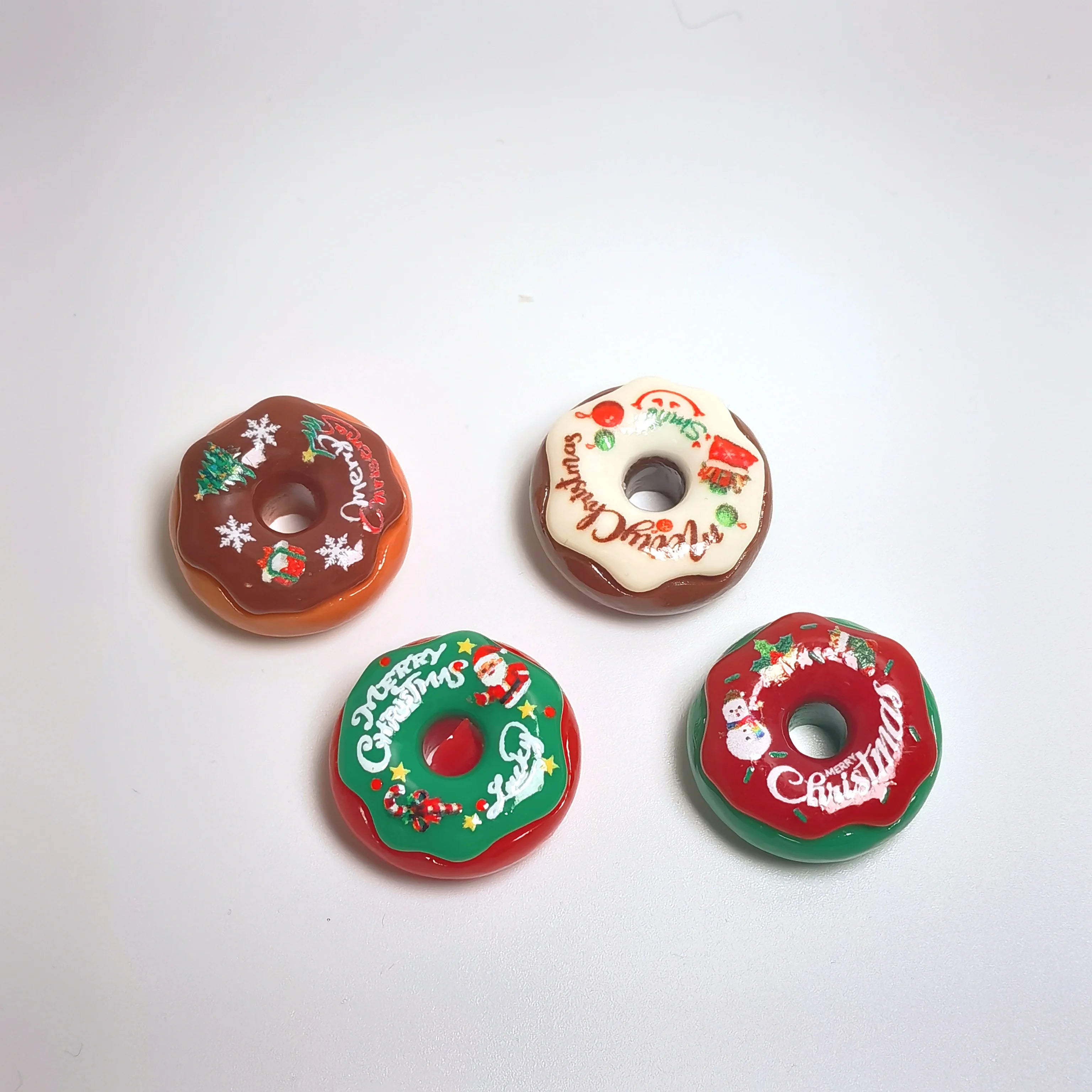 Christmas Themed Donuts Miniature Doll House Food Toys Flatback Resin Cabochons Embellishments for Party Favors Decoration DIY