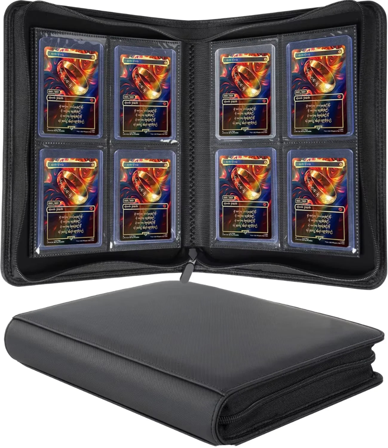 Junmei Widen Spine Double-Sided 4 Pocket Toploader Card Holder Sturdy Zipper Portable 128 Card Capacity Made PU PP Cover
