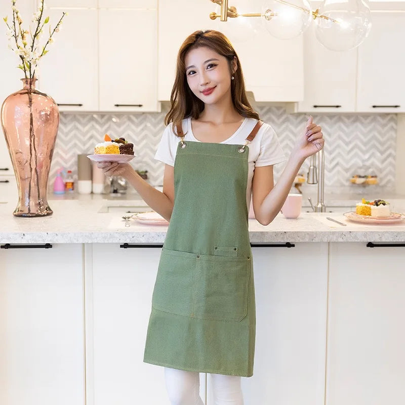 Canvas Apron Custom Logo Restaurant Staff Hospitality Mandil Personalized Design Cafe Bar Bubble Tea Shop Skirt Nail Hair Apron