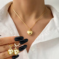 Classic Female Pendant Necklace Earrings Set Smooth Peach Heart Love Style Fashion Clavicle Chain for Party Engagement Gift