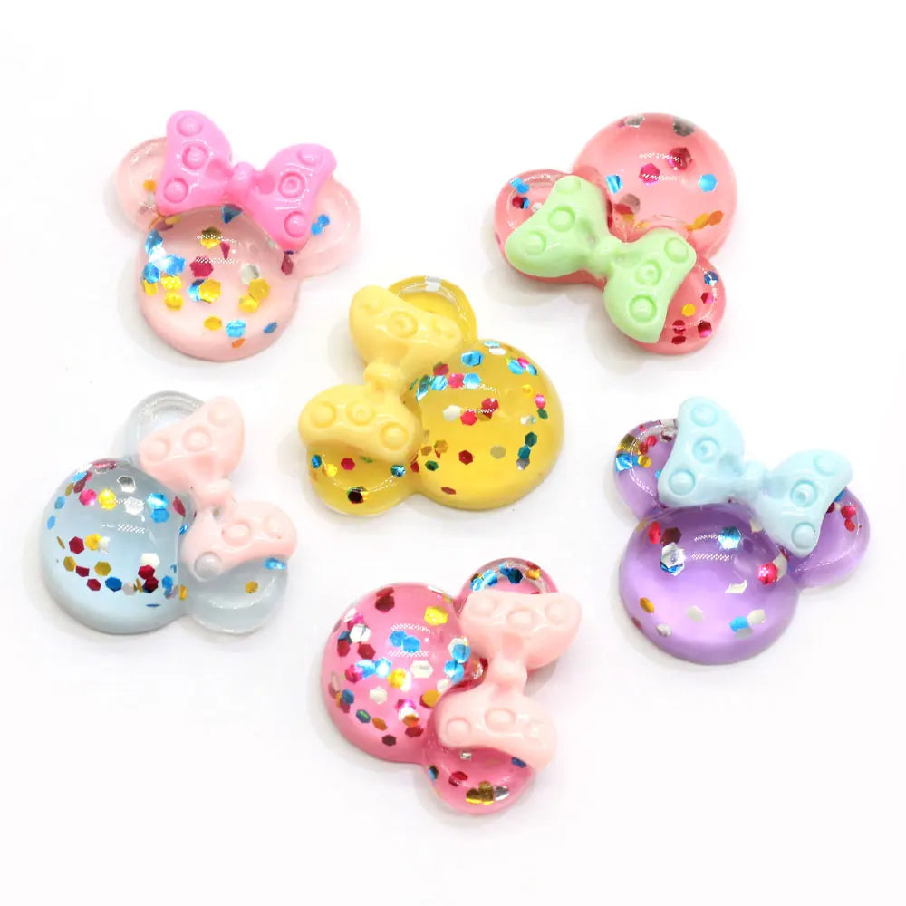 Cute Resin Flatback Glitter Mouse Head Cabochon Nail Art Charm DIY Mobile Phone Case Earring Pendant Hair Bow Embellishment