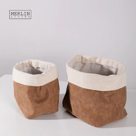 Merlin Living Leather Pieces Flower Planter Pots Living Room Accessories Storage Holders Fabric Decor Bag for Home Decor Luxury