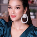 Big Brand Designer Full Diamond Fashion Vintage Alloy Rhinestone Geometric Statement Hoops Dangle Earrings for Women