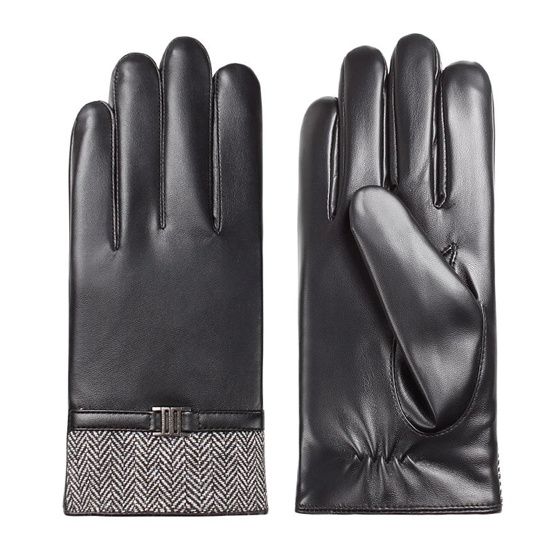 Cheap Winter Windproof Touch Smartphone Full Finger PU Leather Gloves for Man