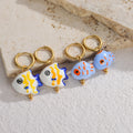 2025 Fashion Cute Fish Ceramic Charm Hoop Earrings 18K Gold Plated Stainless Steel Pendientes Waterproof Jewelry