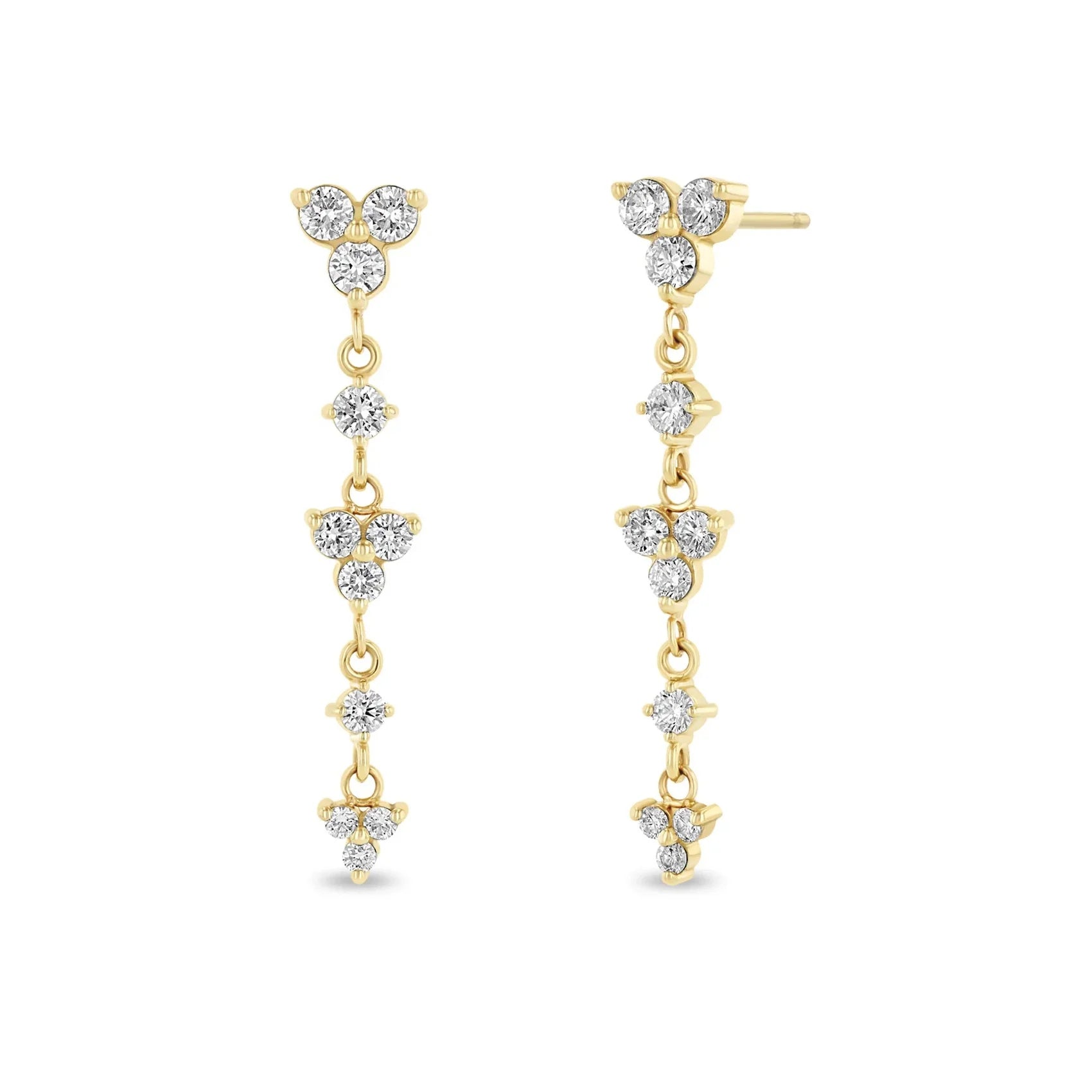 LOZRUNVE 14k Gold 18k Gold Classic Flower Cluster Trio Diamond Long Drop Earring Sterling Silver 925