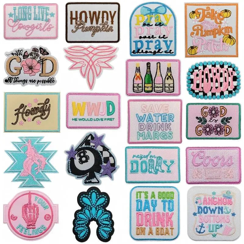 Hotsell Iron on Embroidery  pink Cowboy Howdy Girl Patch for Outdoor Overcoat Hat Decoration