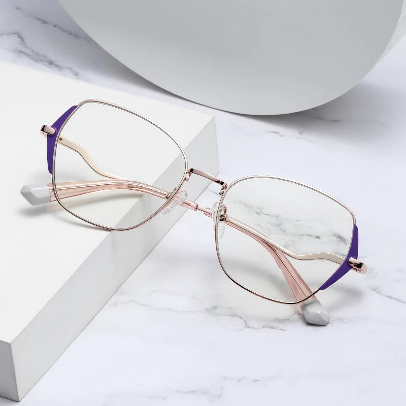Stylish Metal Glasses Frame for Women Anti-Blue Light Computer Eyeglasses Frame Custom LOGO Optical Frame Spectacles