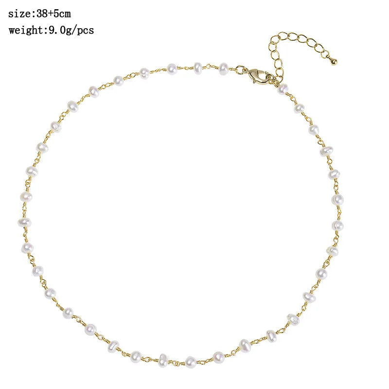 Fashion Stainless Steel 18K Gold Plated Delicate Choker Collar Jewelry Irregular Natural Freshwater Pearl Necklace