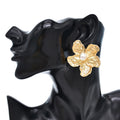 Gold Silver Big Statement Flower Stud Earrings Faux Pearl Floral Earrings for Women