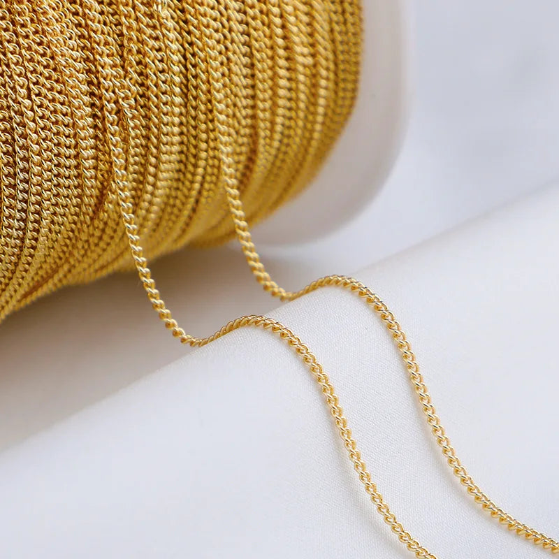 1.2mm 1.5mm Solid Brass Curb Cuban Cable Chain Gold Plated Flat Curb Chain Tiny DIY Chains Wholesale