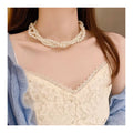 Korean Jewelry 5-6mm 925 Sterling Silver Multilayer Necklace White Pearl Choker Necklace