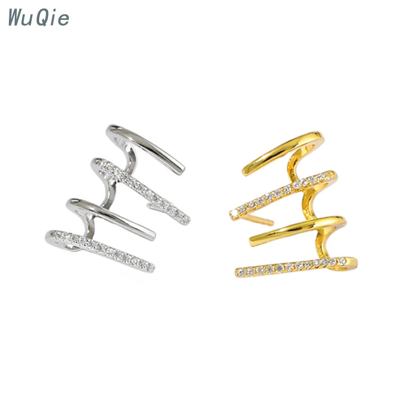 Wuqie Vermeil Popular Jewelry Striped Thick Earrings 925 Sterling Silver Arc Zircon Stud Earrings