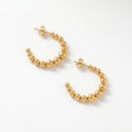 QIAOREN 12416 Elegant Quiet Luxury Spherical Hoop Earrings Gold Stainless Steel Sleek Graduated Beads C-Shaped Statement Studs