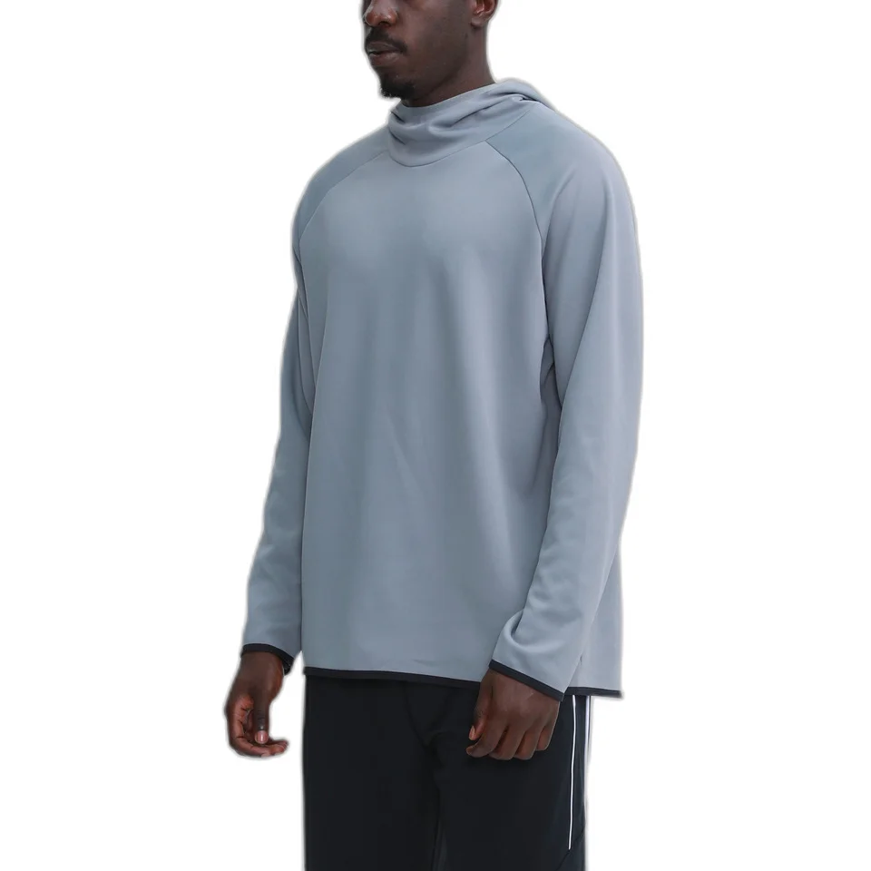 Men's Long-Sleeved Black Sports Hoodie Loose Fitting Quick Dry for Running Training Fitness Spring & Autumn Standing Neck