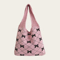 2024 Large Capacity Crochet Tote Bag Butterfly Bow Color Blocking Design Cute Y2K Winter/Summer Fashion Beach Purse for Commute