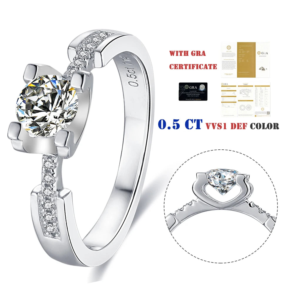 Abiding Wholesale Bling 5mm Moissanite Diamond Classic 925 Sterling Silver 0.5 Carat White Moissanite Wedding Rings