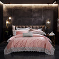 ODM/OEM European Style Luxury Lace Solid Quilt Comforter Cover 800T Cotton pink Bed Sheets 4-piece Bedding Set