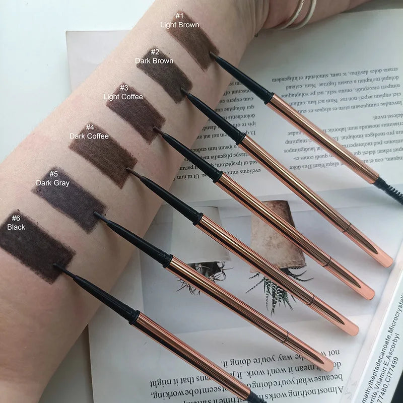 Custom Private Label Slim Eyebrow Pencil Brush Waterproof Mineral Formula Long Lasting Natural Easy Wearing 6 Colors Adjustable