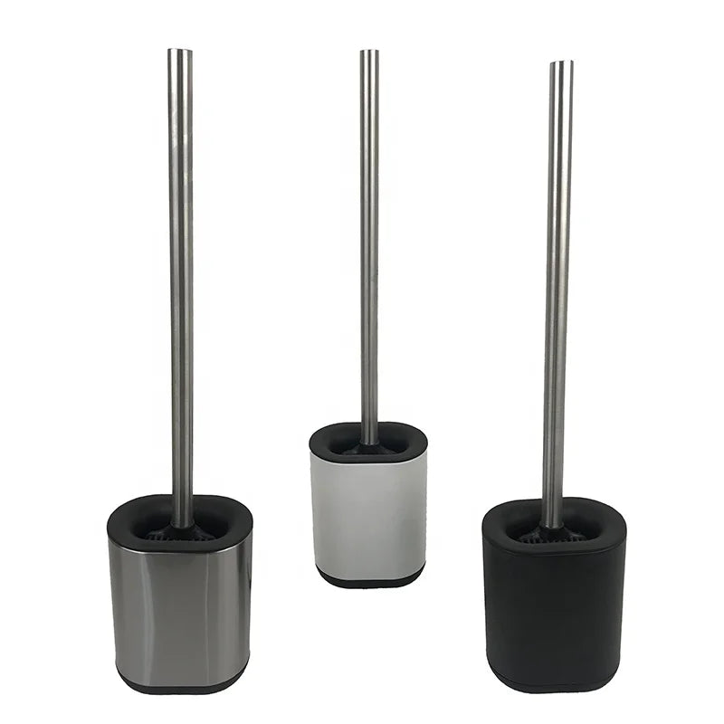 Toilet Brush Silicone Bathroom Toilet Brush and Holder Set Stainless Steel Toilet Floor Brush