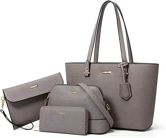 4-Piece Stylish Handbag Set - Tote Shoulder Satchel & Wallet - Versatile for Work Date & Party