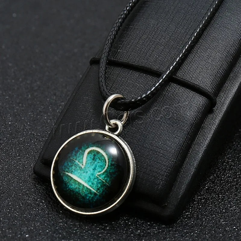Unisex Time Gem Jewelry Adjustable Zinc Alloy Necklace with Waxed Cotton Cord 12 Signs of the Zodiac 1381032