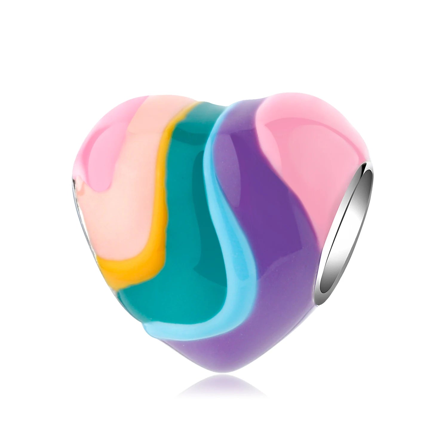 Romantic rainbow love Heart Shape Enamel Bead New 925 Sterling Silver Charms Fit Original Women Charm Bracelet Jewelry Making