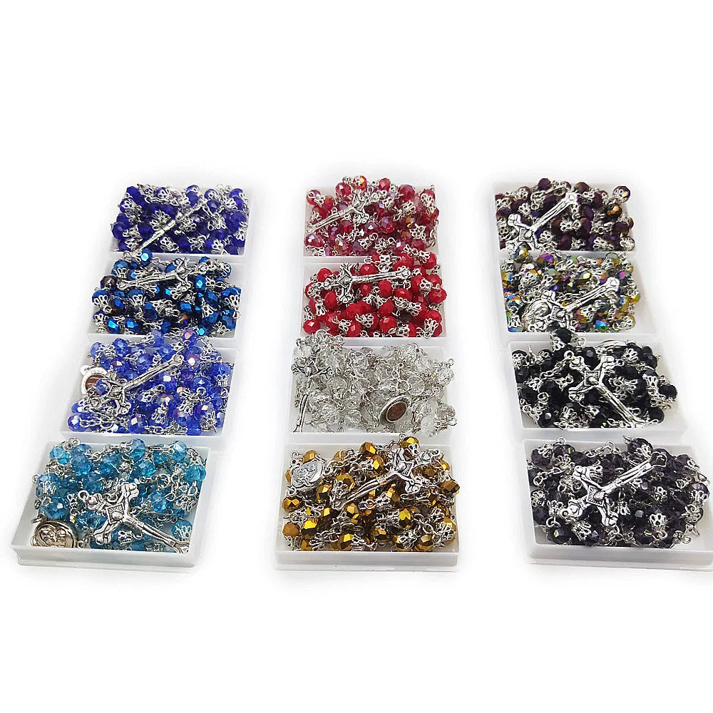 Rosary With Box Catholic Cross Necklace Religious Jewelry Gift Women Necklaces