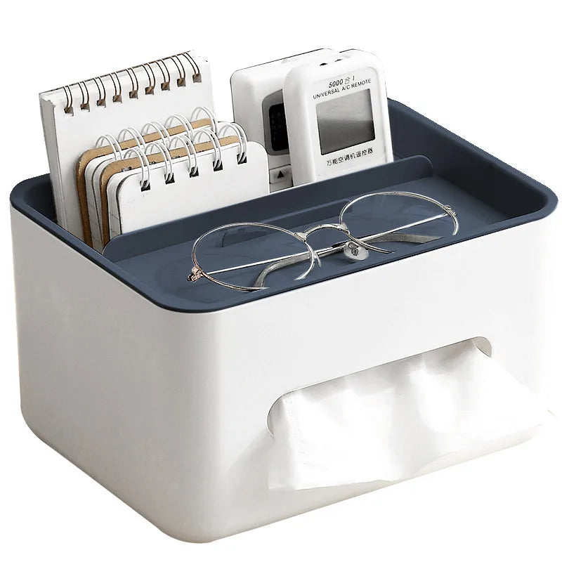 Multifunctional Home Office Desk Organizer PP Rectangle Storage Paper Case Tissue Box Cover Napkin Holder Remote Control Access