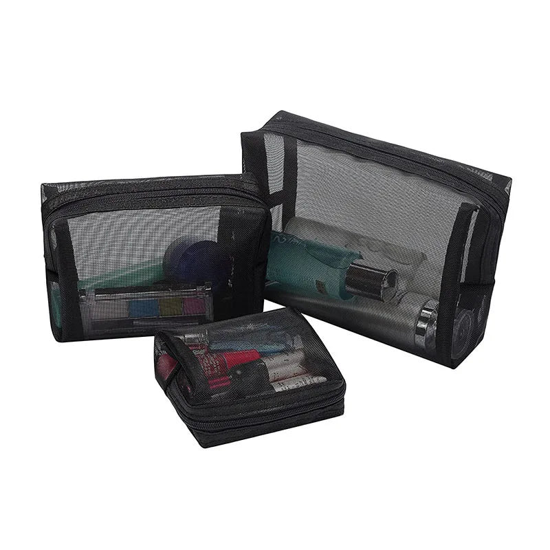 Mesh Cosmetic Bag Portable Travel Organizing Zipper Pouch Toiletries Makeup Pouches for Home Office Travel Accessories