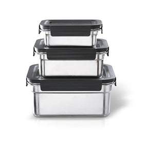 Classic Style 304 Stainless Steel Rectangle Bowl Set Plastic Lid 1000ml Capacity Microwave Dishwasher Safe Freezer Safe BPA Food