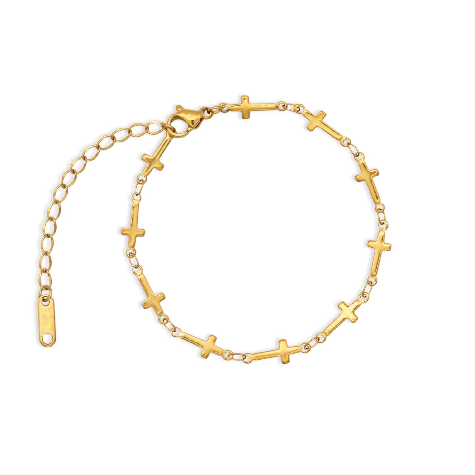 Chris April 316L Stainless Steel 18k PVD Plated Tennis Chain Cross Charms Bracelets