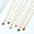 Women Customized Colorful Zircon Inlaid Butterfly Flower Necklace PVD Gold Plated Stainless Steel Rolo Chain Pendant Necklace