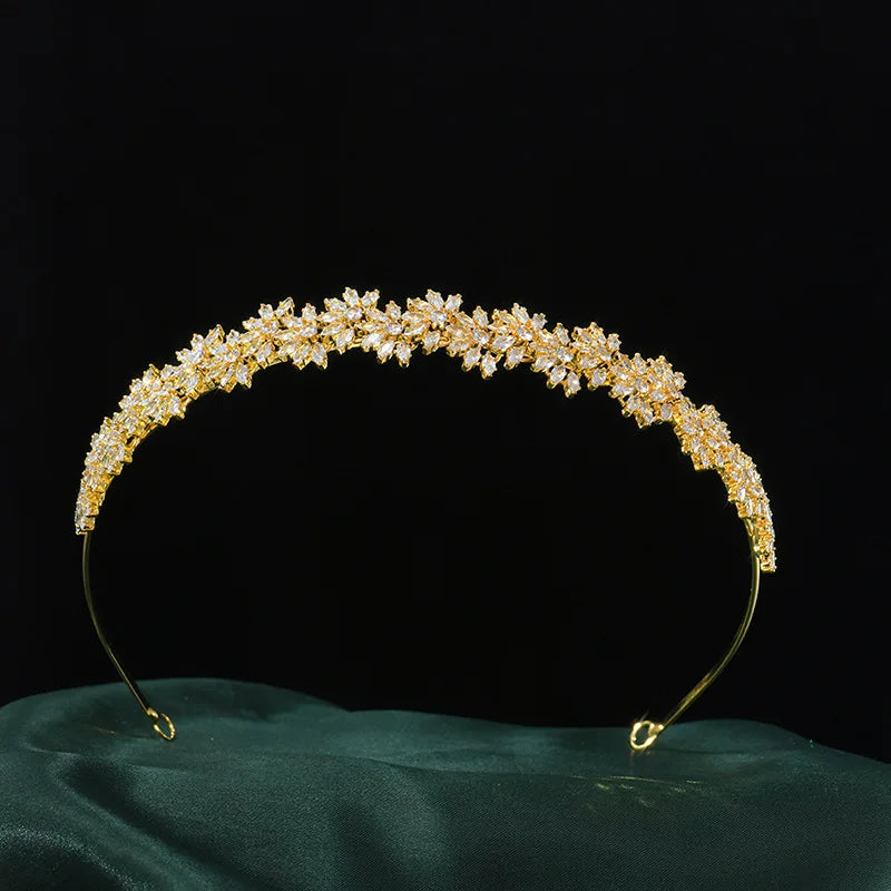 LUOXIN Zirconia Tiara Crown Gold Silver Color Headbands Brides Birthday Gift Zircon Headpieces Wedding Hair Accessories