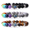 Geometric Shape Seven Chakras Lava Crystal Aura Therapy Bracelet with Hamsa Hand Stone Beads for Balance