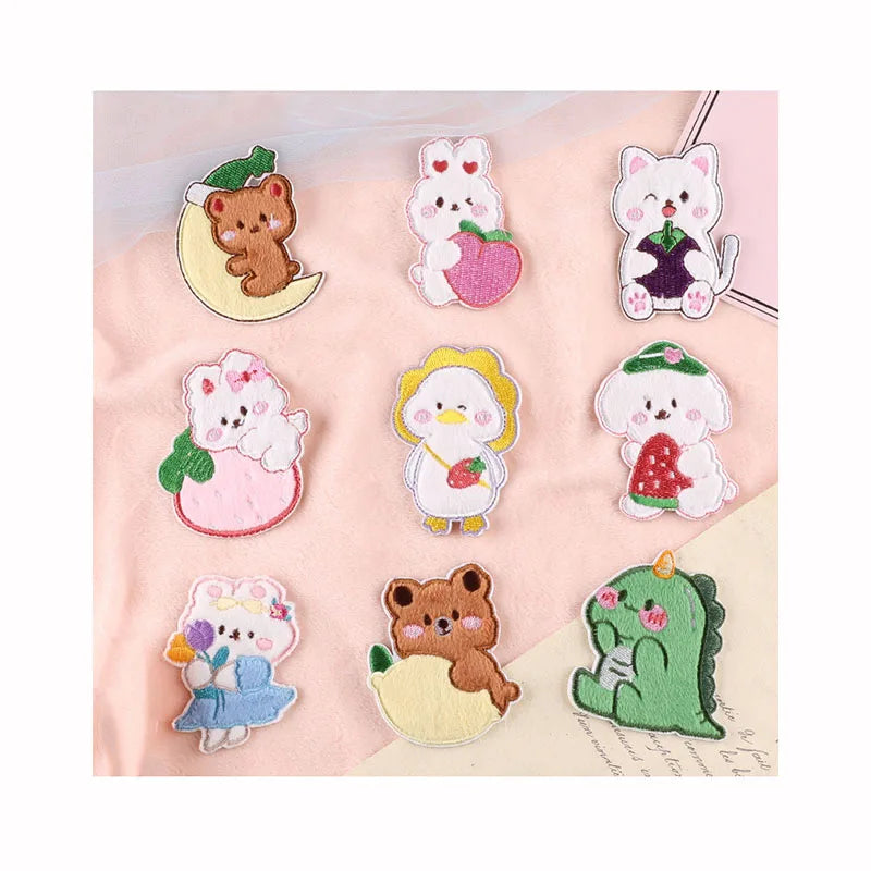 Cartoon Animal Stickers for Jacket Jeans Repair Patches Diy Shoes Hats Embroidered Hot Self-adhesive Bear Dinosaurs Garment Patch
