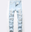 Men Zipper Stretch Jeans Pant Casual Slim Knee Hole Trousers Male Big Size Pencil Pants Denim Skinny Jeans for Men