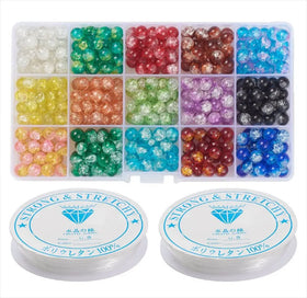 15 Color Assortment Handcrafted Lampwork Crystal Glass Round Beads for Charm Jewelry Making