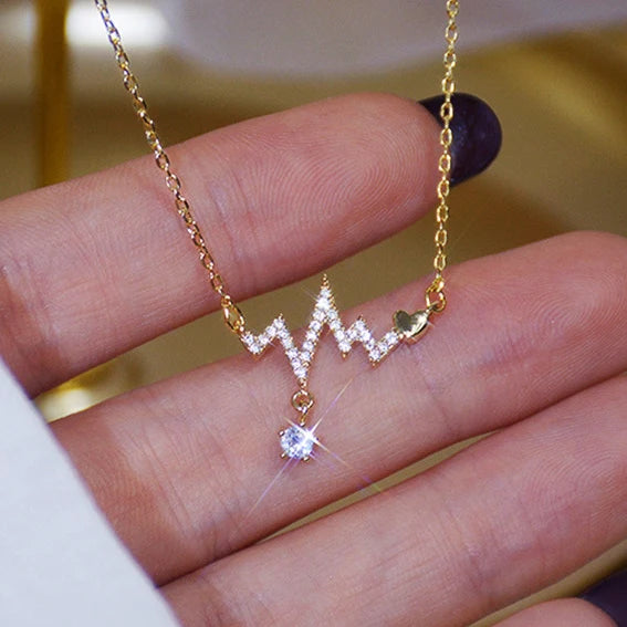 CAOSHI Heartbeat Pendant Necklace 18K Gold Plated Jewelry Women Custom Clavicle Chain Pulse Love Necklace
