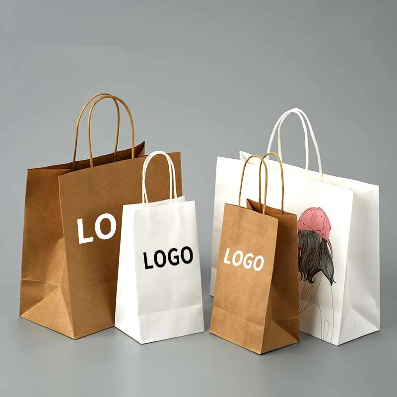 Wholesale Custom Logo Promotional Classic Kraft Paper Bags with Recycled Materials for Supermarket Food Takeaway Retail Shopping