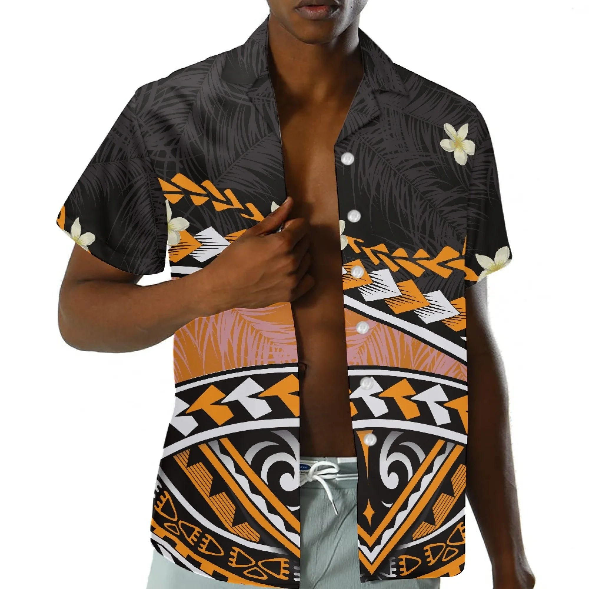 Best Seller Men's Hawaiian Tropical Floral Beach Vacation Shirts Customisable Short Sleeve Wrinkle Free with Button ODM Supply