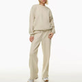 Women's Custom High Quality F230448 Fleece Light Yellow Pullover Straight Pants Set Thick Plush Workout Sweatsuits Long Casual