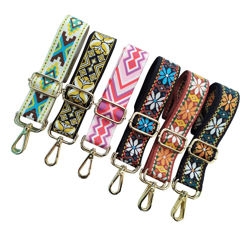 Meetee B-J194 New Ethnic Style Color Pattern Adjustable Crossbody Wide Shoulder Strap Bag Accessories