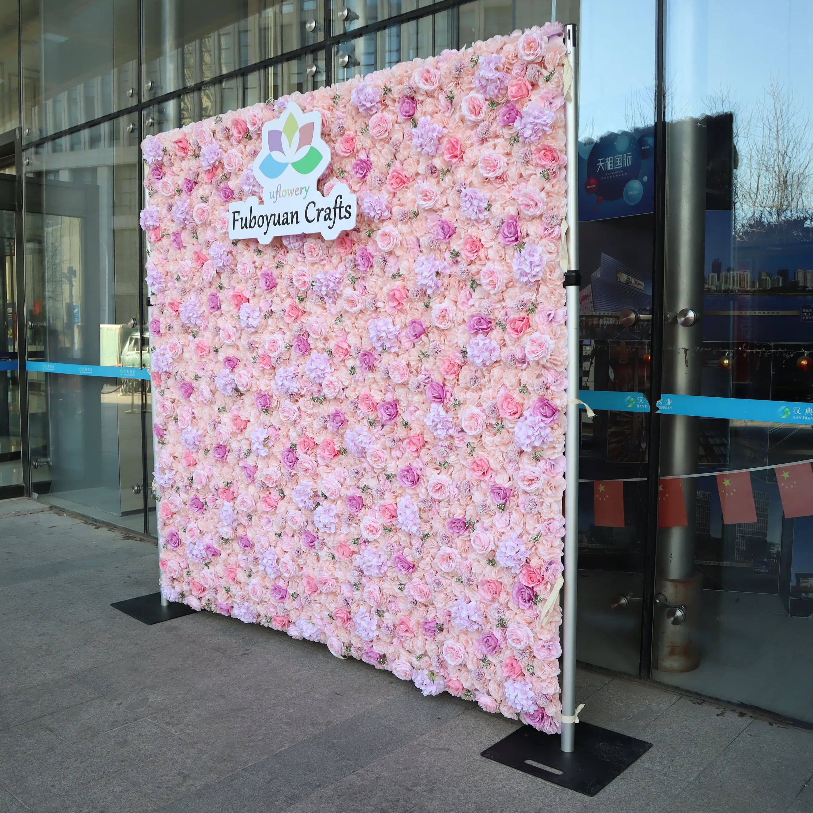 Other Decor Flower and Plant Wholesale Roll up Pink Flower Wall Backdrop Gradient Large Artificial Silk Rose Peony Floral Wall