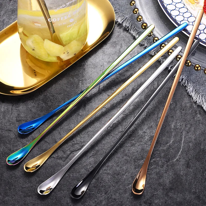 304 Stainless Steel Stirring Spoon Long Handle Dessert Ice Spoon Rose Gold Black Dessert Tea Coffee Scoop Milk Tea bar Spoon