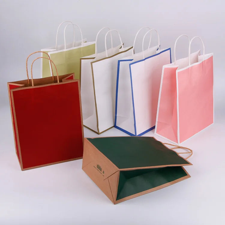 Custom Printed logo Shopper Bag Paper Brown Flat Bottom Shopping Bags with Your Own logo Gift Craft Paper Carrier Bags